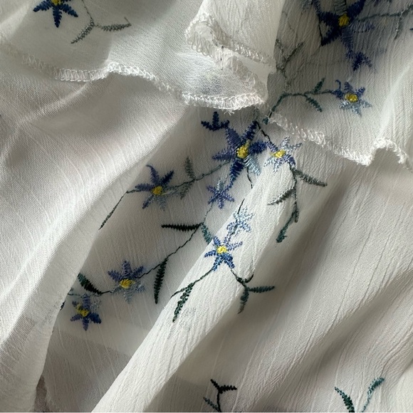 Winona White Halter Dress with Blue Floral Embroidery - Picture 6 of 7